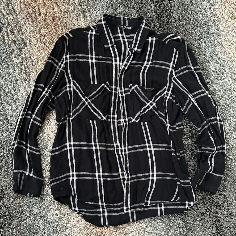 Express Black and White Plaid Shirt